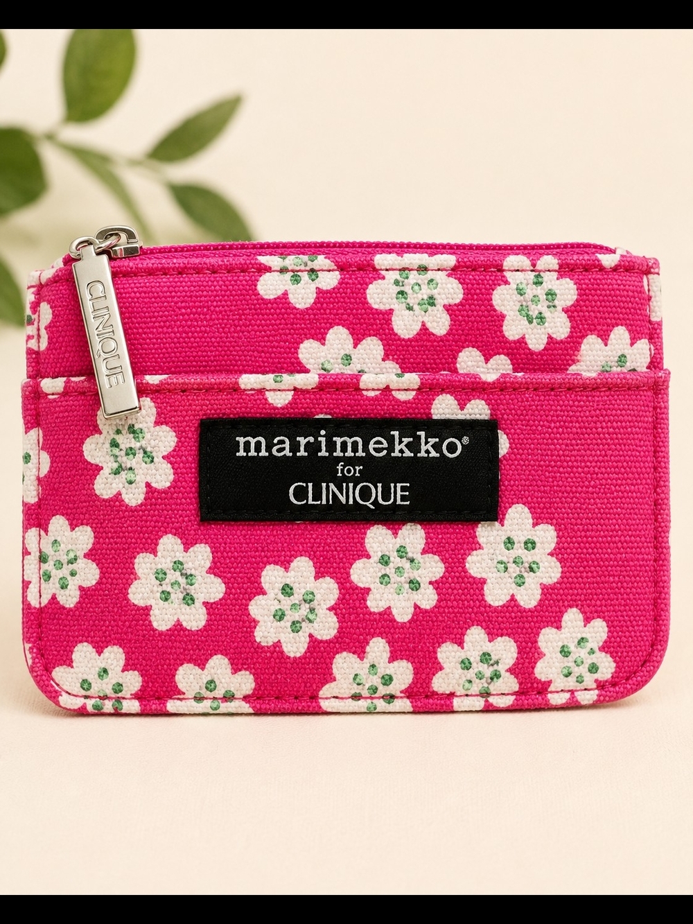Marimekko for Clinique Pink Floral Coin Purse Card Holder Zip Pouch